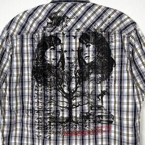 NWT 7 Diamond Plaid Short Sleeve Button Down Shirt Sz Med